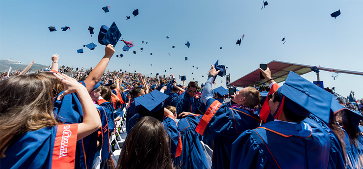 Pepperdine Grads throwing their caps in the air
