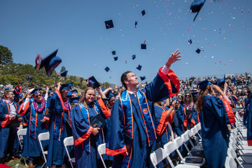 students tossing grad caps
