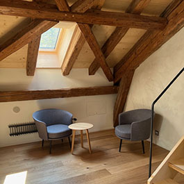 Chateau Garden House room with two chairs under skylight